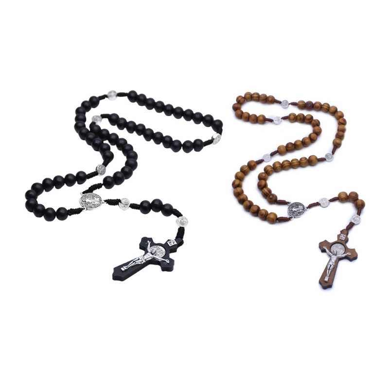 Handmade Rosary Necklaces Catholic Pendant Necklaces Christian Religious Prayer Gift for Men Women Jewelry