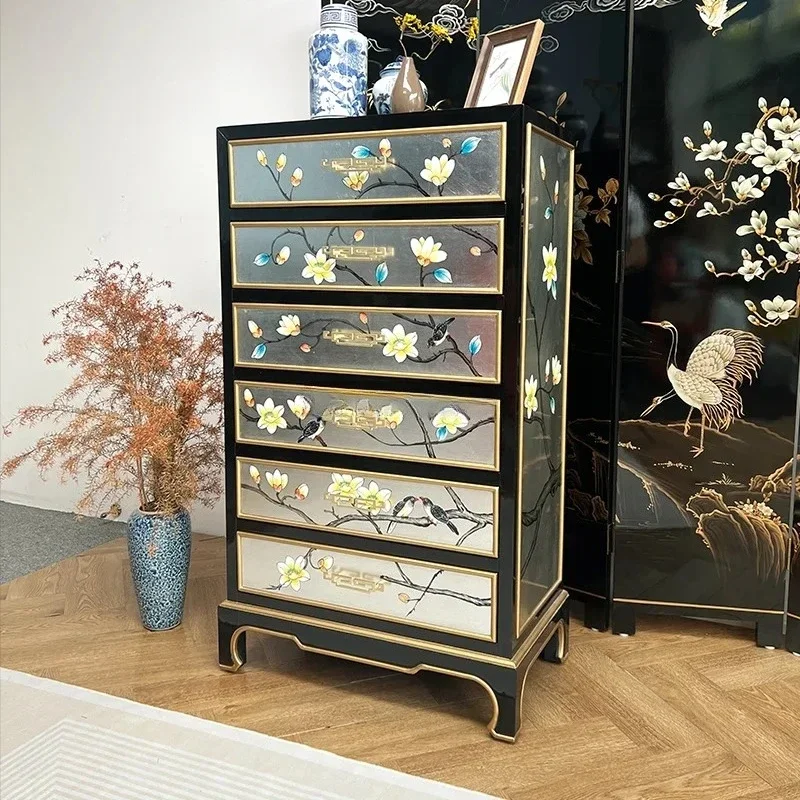 

New Chinese light luxury living room entrance storage side cabinet bedroom drawer storage hand-painted decorative cabinet