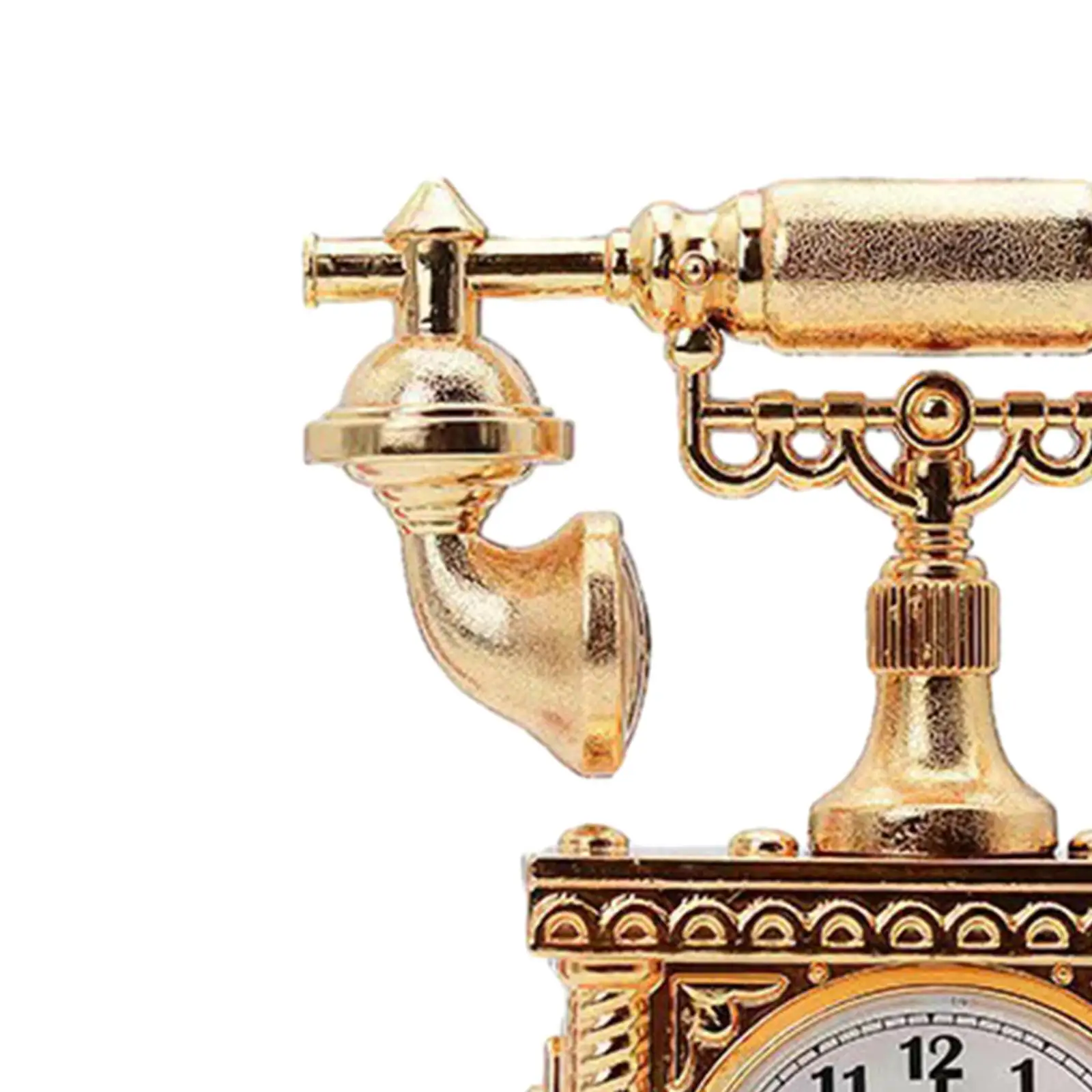 Retro Telephone Desk Clock Model Ornament 6.3x2x7.4 Inch Pp Sculpture Antique