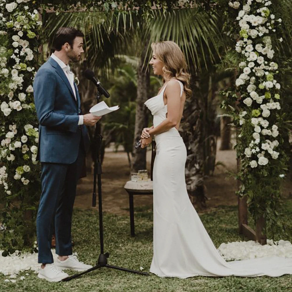 Vestido de novia de encaje con espalda baja para fiesta, vestido de novia con escote redondo Simple, fotos reales, 12174 #