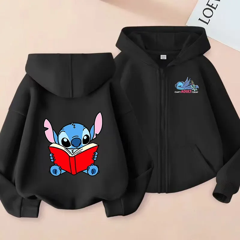 Disney Stitch Cartoon Print Harajuku Pattern Print Zipper Sweater Children\'s Coat Hoodie Boys Girls Coat Casual Sports Cardigan