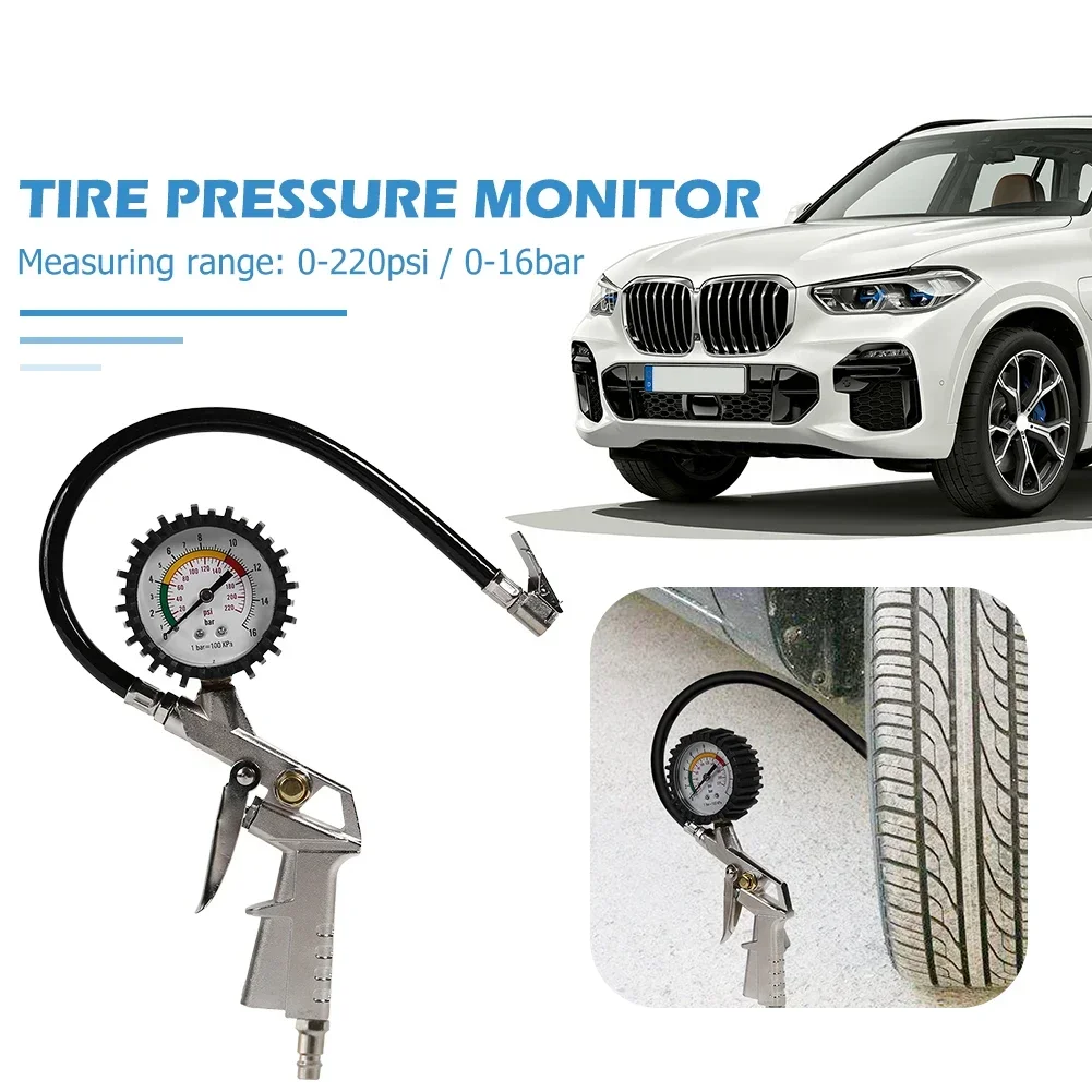 

220PSI Car Motorcycle Multifunctional Tire Air Pressure Monitoring Gauge Tester Air Compressor Dial Meter Inflator Pump Tools