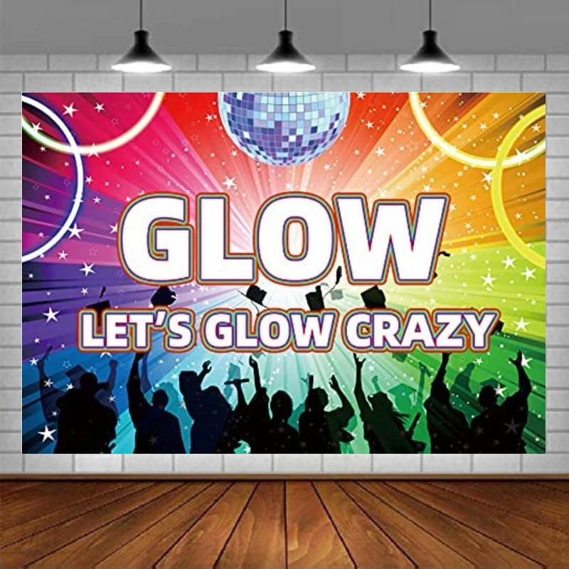 Let's Glow Crazy Photography Backdrop Shiny Pink Neon Lights Glow Disco Splatter Party Background for Birthday Party Decoration