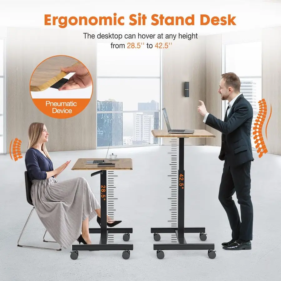 Small Mobile Standing Desk, Rolling Laptop Computer Carts, Portable Laptop Desk with Wheels, Adjustable Height Table for Home Of