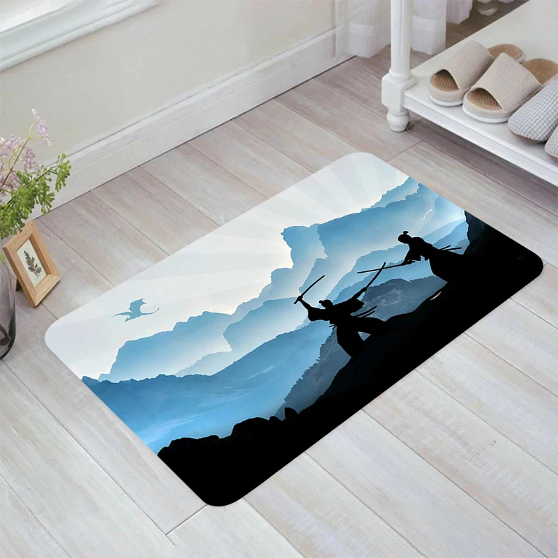 

Japan Moon Warrior Floor Mat Balcony Room Mats Rugs Carpet Entrance of House Home Kitchen Rug Carpets Foot Doormat Door Bathroom