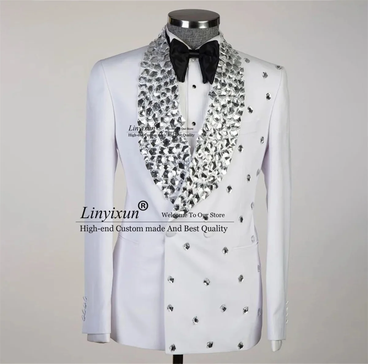 Sparkly Crystal Men Suits Beaded Wedding Groom Tuxedos 2 Pieces Sets Male Prom Blazers Customized trajes elegante para hombres