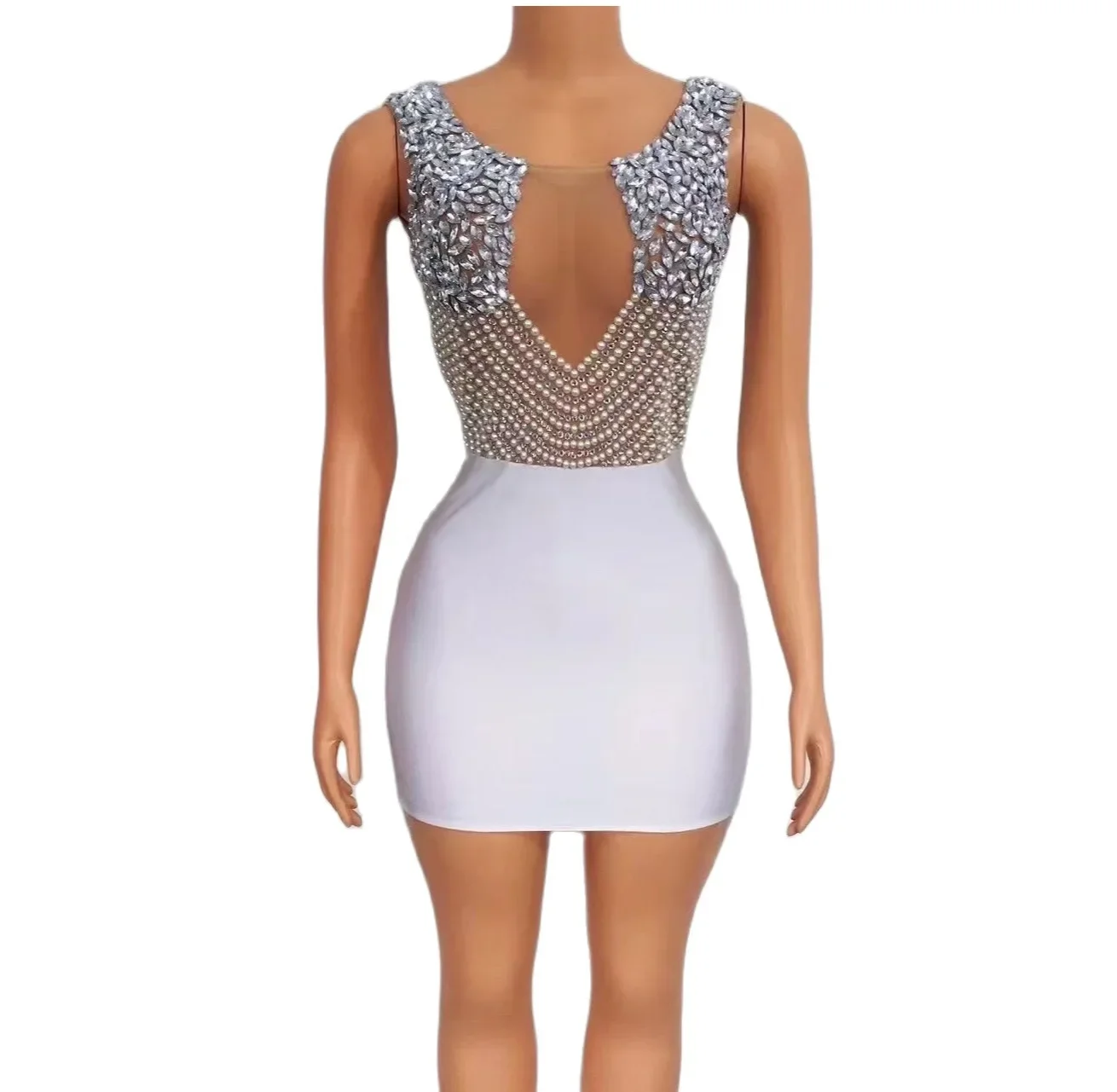 Multicolored Sleeveless Shining Rhinestones Sexy Backless Dress For Women Nightclub Party Clothing Prom Dance Wear Stage Costume