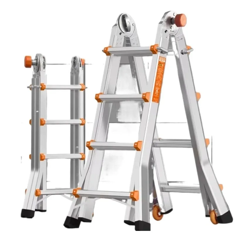 

150kg Load Capacity High Quality A Frame Telescoping Ladder Frame Aluminum Silver Homework Stairs Indoor