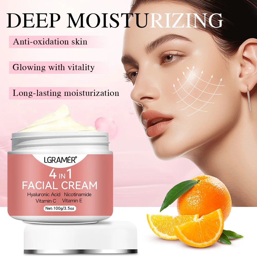 

4 in1 Face Cream Hyaluronic Acid Nicotinamide Vitamin C Vitamin E Restores Health Luster Deep Moisturizing Lasting Moisturizing