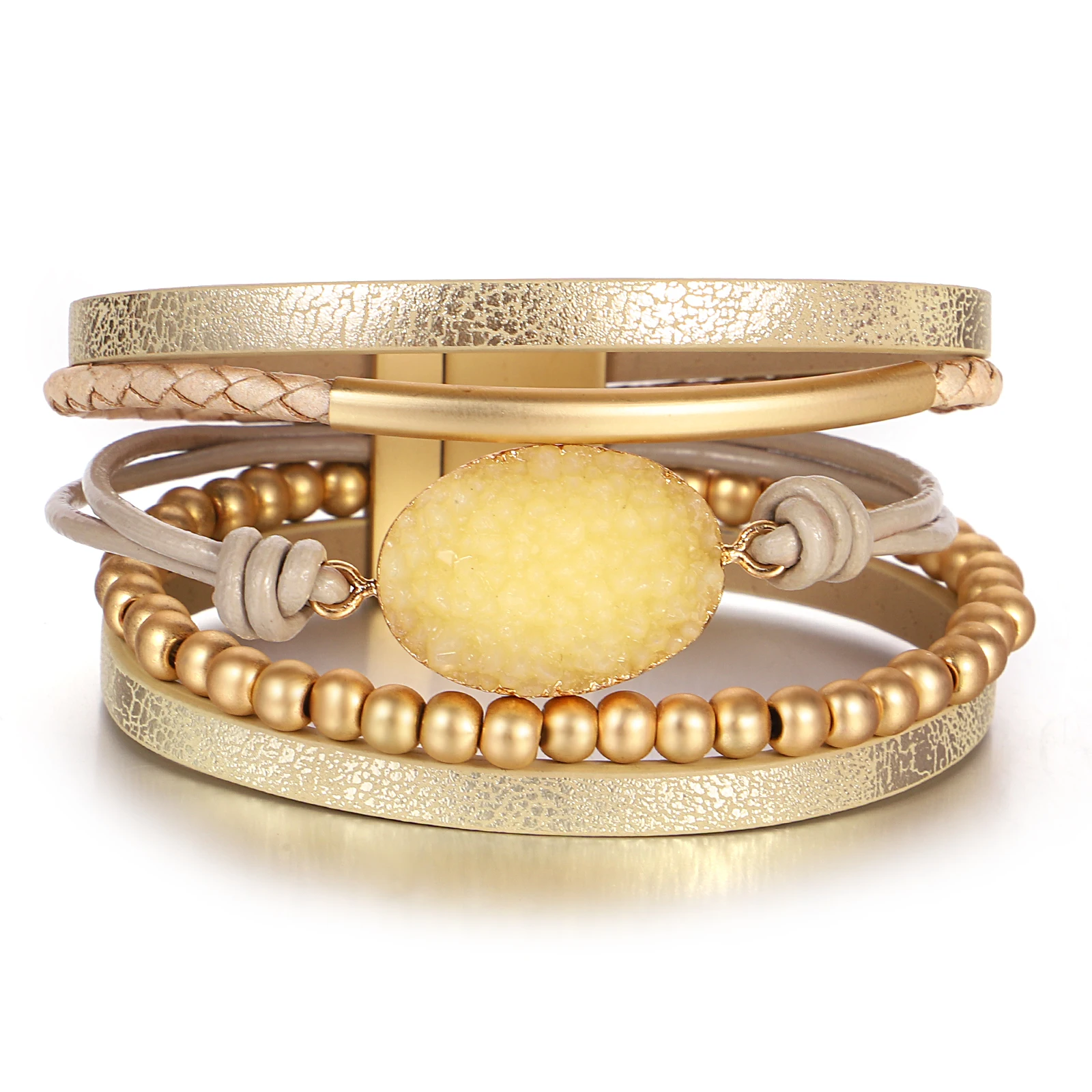 

Amorcome Trendy Resin Stones Charm Braided Leather Bracelets for Women Boho Metal Beads Multilayer Wrap Bracelet Femme Jewelry