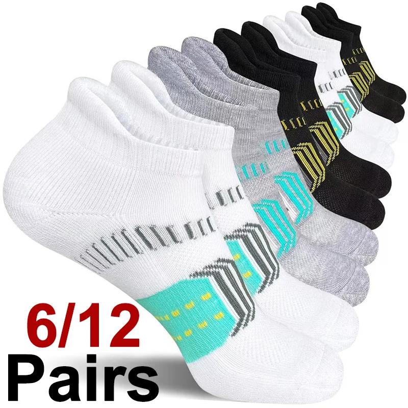 6/12 Pairs Unisex Breathable Low Cut Sports Socks Sweat Absorption Odor Prevention All Season Running Fitness Leisure Socks