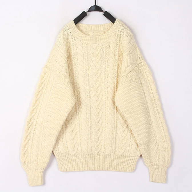 

Vintage Autumn Winter White 3D Knitted Woolen Sweater Cardigan Bean Bean Loose Fit Long Sleeve round Neck Warm Thermal Top