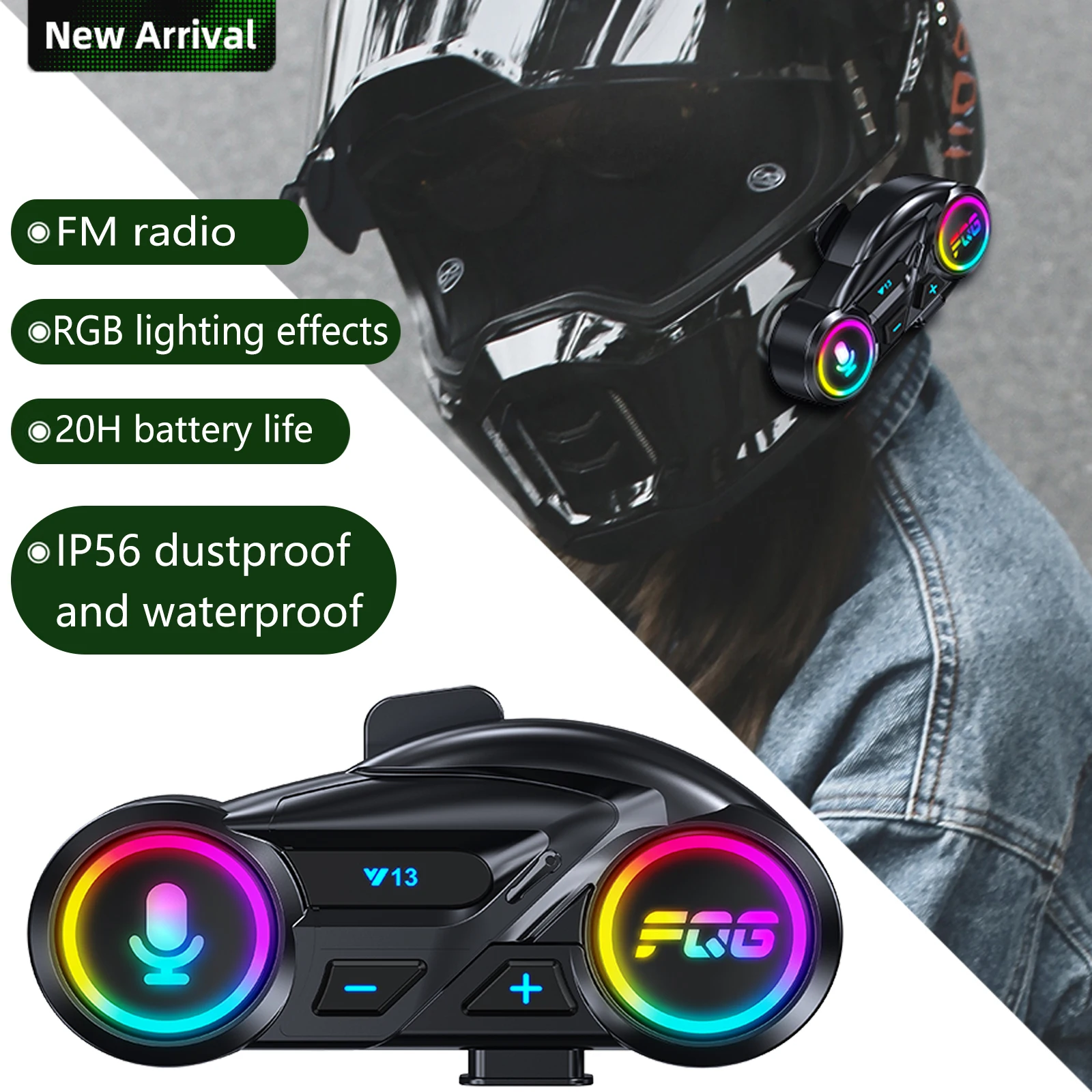 

Helmet Bluetooth Headset Fm Waterproof Noise Reduction Ultra-Long Battery Life Rgb Light Bluetooth 6.0 Chip Motorcycle Headset