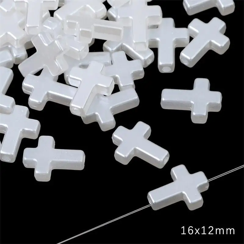 60pcs 12x16mm Plastic White Cross Shape Beads Acrylic Beads Charms Bracelet Pendant For DIY Jewelry Making Accessories