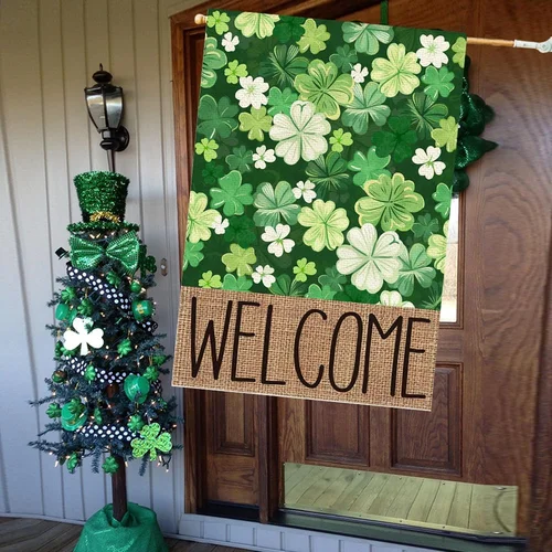 St Patricks Day House Flag 28X40 Inch Double Sided Outside, Shamrocks Clovers De 726084765689 AAV hhz