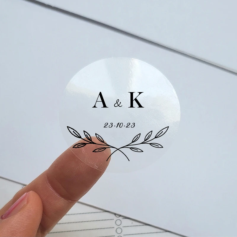Personalized Wedding Gift Sticker Transparent Black Letter PET Label Round Sticker