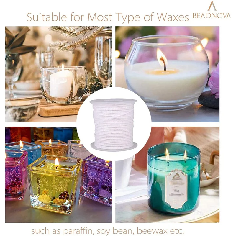 【Recommend】200Feet/61Meter White Candle Wick Cotton Candle Woven Wick For DIY Candle Making Material Smokeless Wax Core