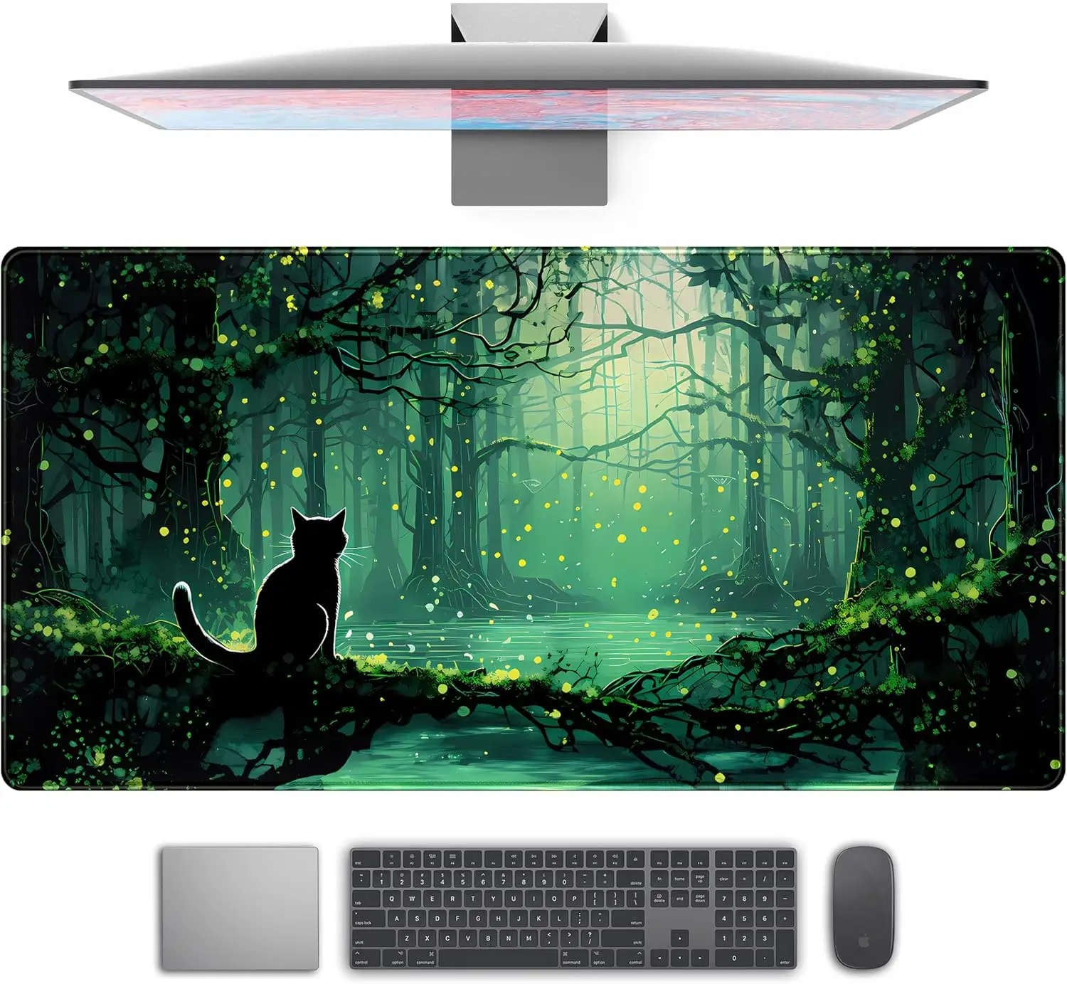 

Cute Black Cat Green Forest Mousepad XXL Expansion animation, a universal desktop decoration keyboard pad for gamers and home PC
