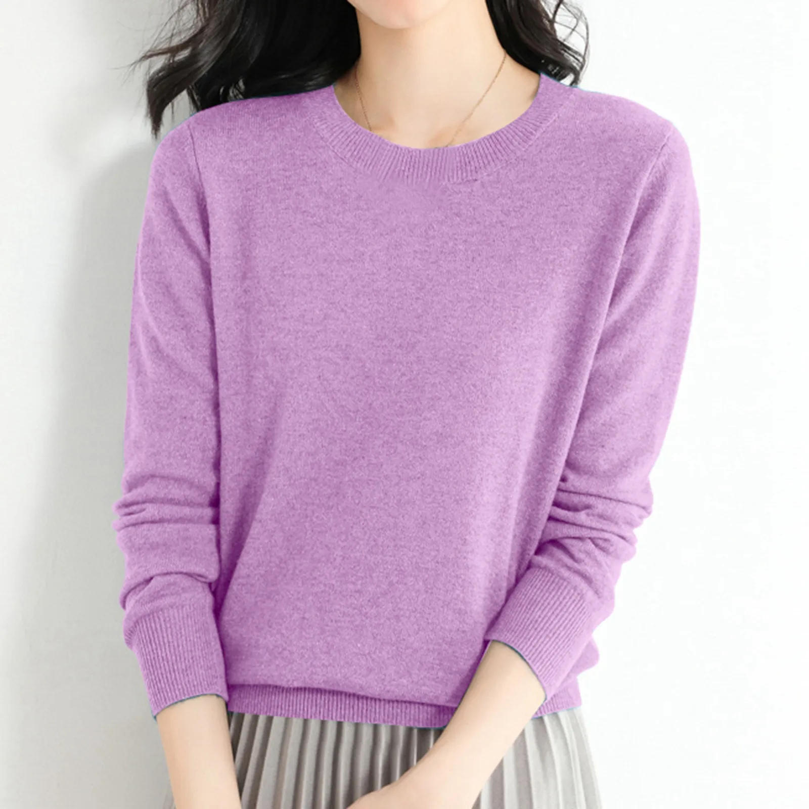 High Quality Pure Colors Spring Autumn Winter European Style Women Fashion Pullovers Knitted Cashmere Wool Sweater Lady Big Size