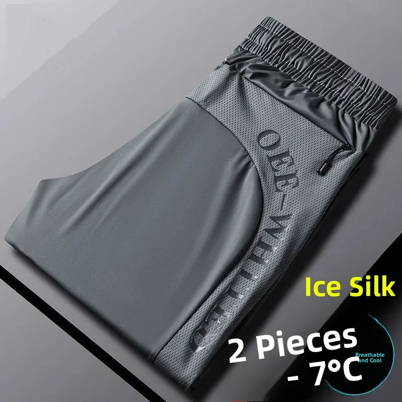 

Ultra-Thin Summer Ice-Silk Dstring Air Conditioning Me Cool Pants Qui-Drng Slim Fit Sports Long Trousers for Men