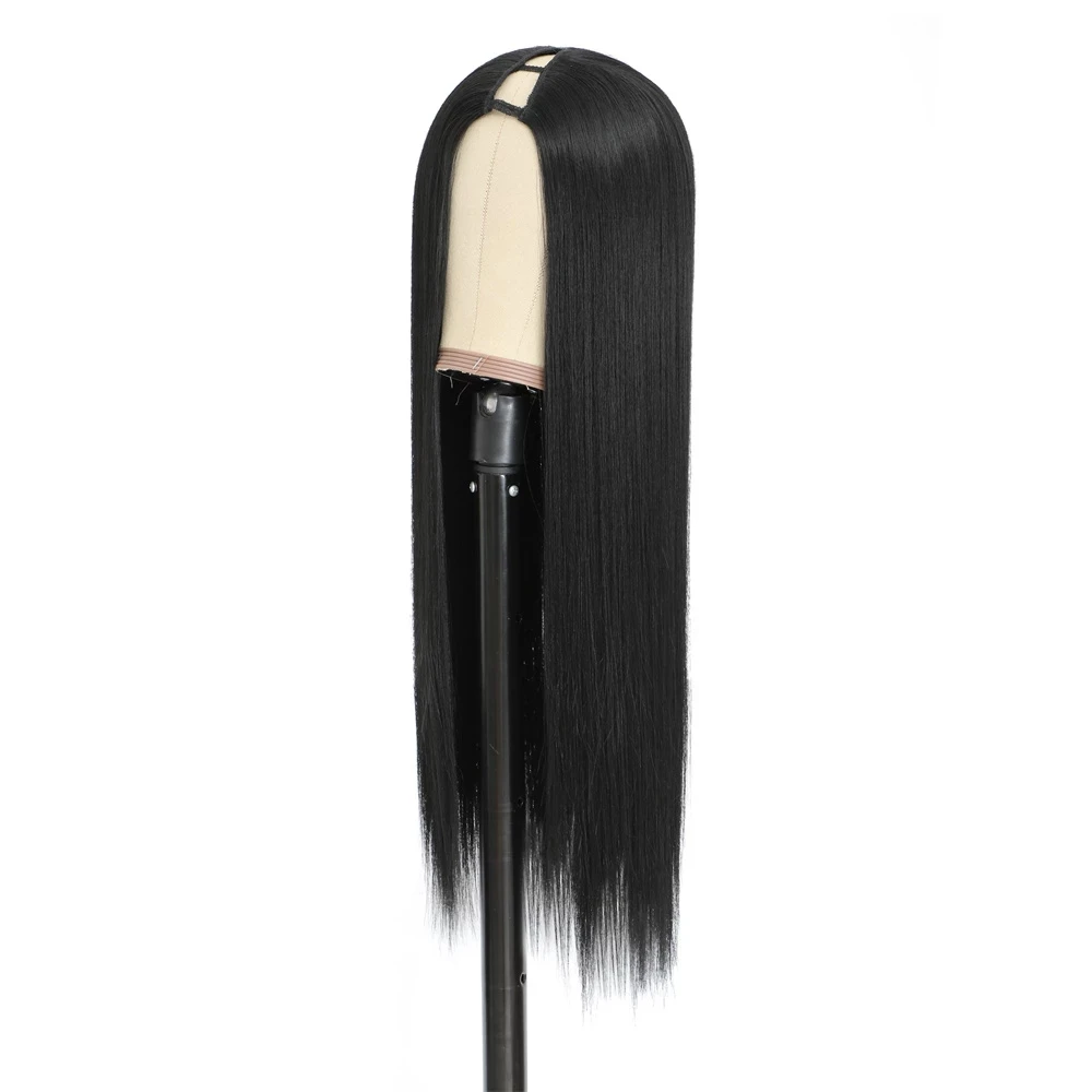 16-26 Inch Long Straight Synthetic Wigs V Part Wigs Glueless Full Head Half Wig For Black Women  Natural Color Daily Use