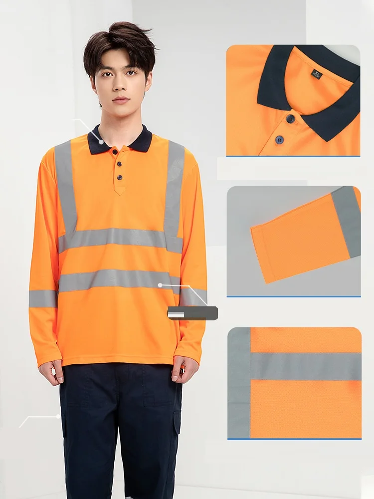 High Visibility Long Sleeve Safety Work Shirt Quick dry breathable polo shirt with pants Workshop Uniform Hi Vis work clothes5XL