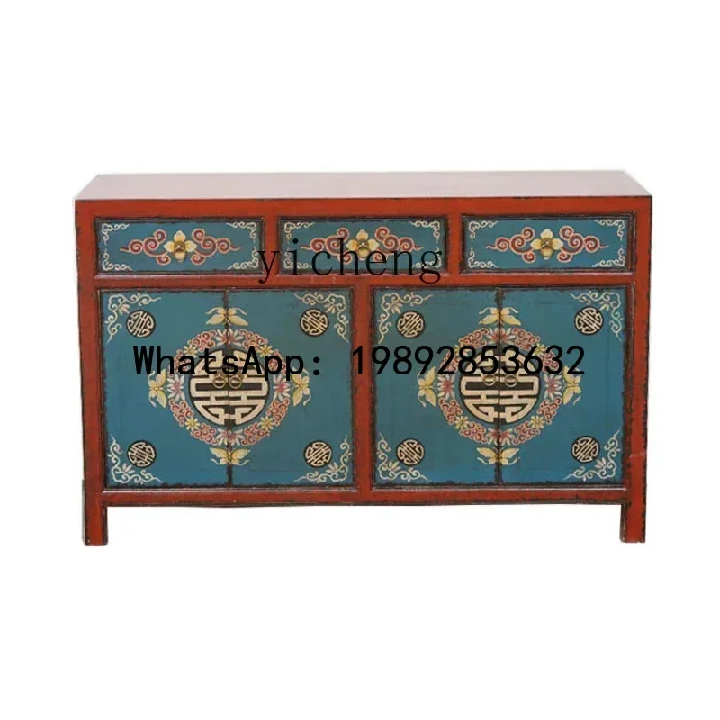 

Винтажный шкаф-сервант, окрашенный, из цельного дерева, шкаф для хранения, потертый шкаф для украшения мебели