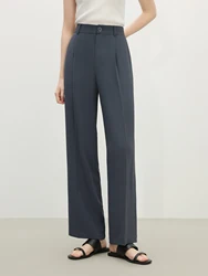 FSLE【2 Length】Women Black Commuter Long Trousers High Waist Grey Draped Straight Female Cropped Pants 25FS11163+25FS11248