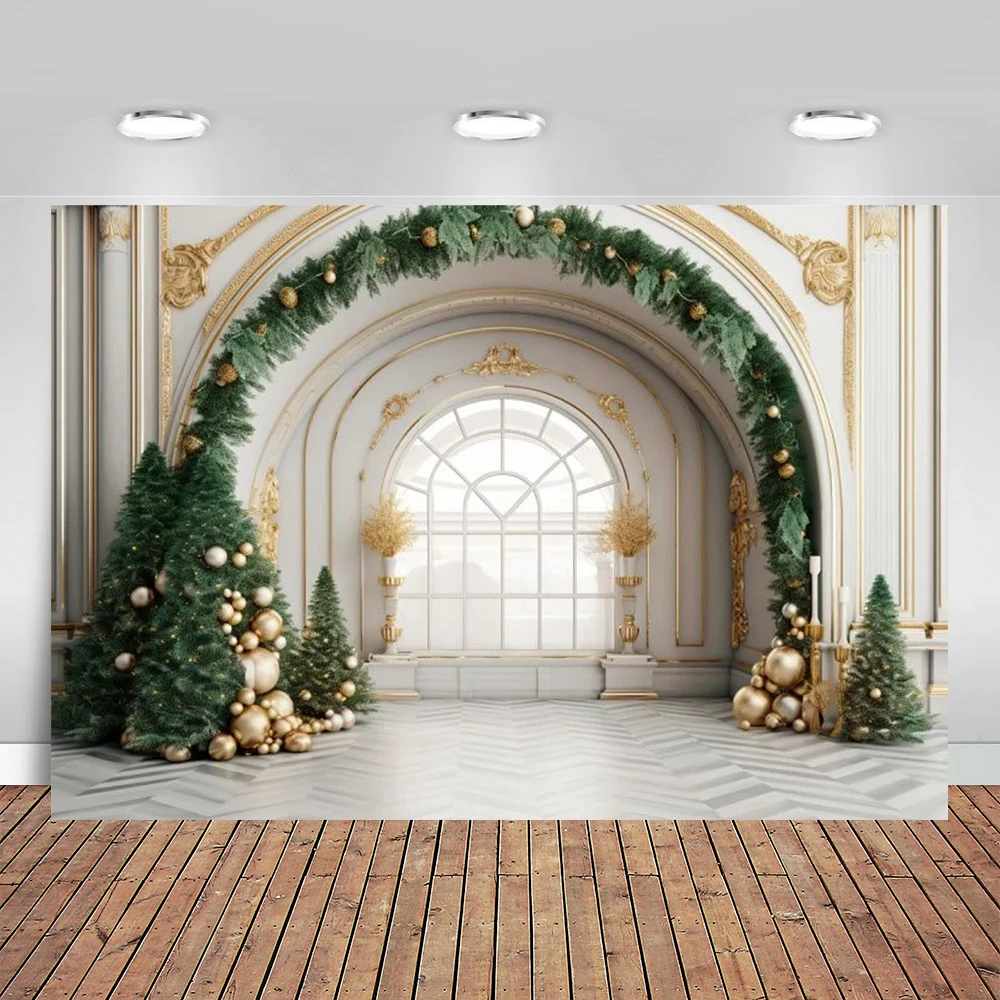 

Photography Background Christmas Arch Door Snow Holiday Party Xmas Tree Kid Family Portrait Decor Backdrop Photo Studio