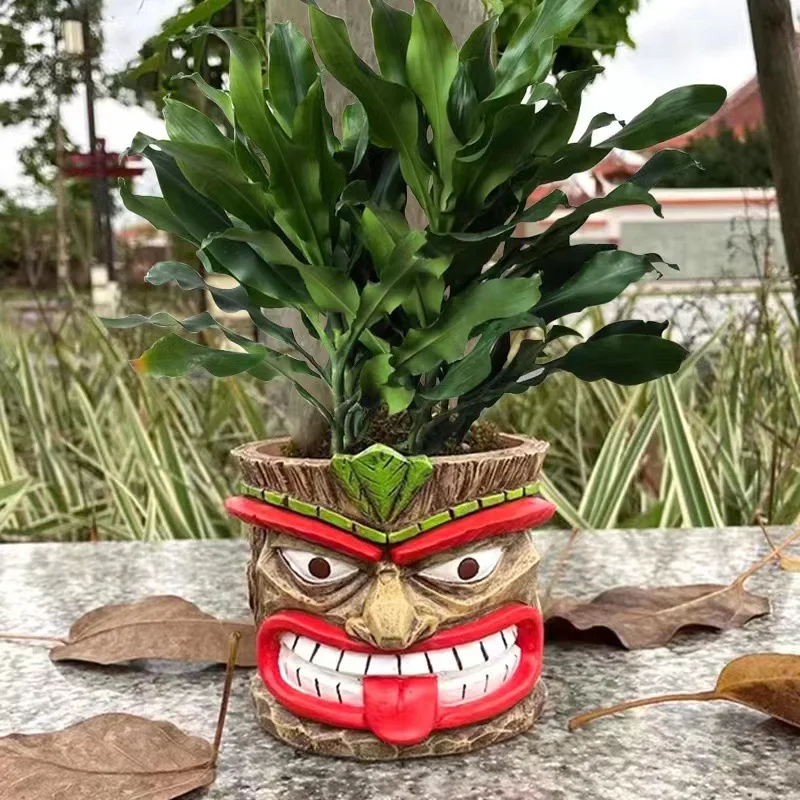 Halloween Creative Resin Crafts Succulent Plant Container Ornament Funny Totem Mask Flower Pot Home Garden Vase Decorative Props