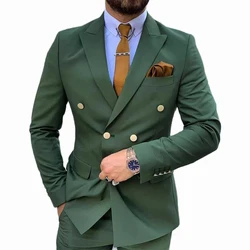 Royal Green Men's Suit 2021 Double Breasted Slim Fit Formal Wedding Party Suits Groomsmen Blazer Pants 2 Pieces Terno Masculino