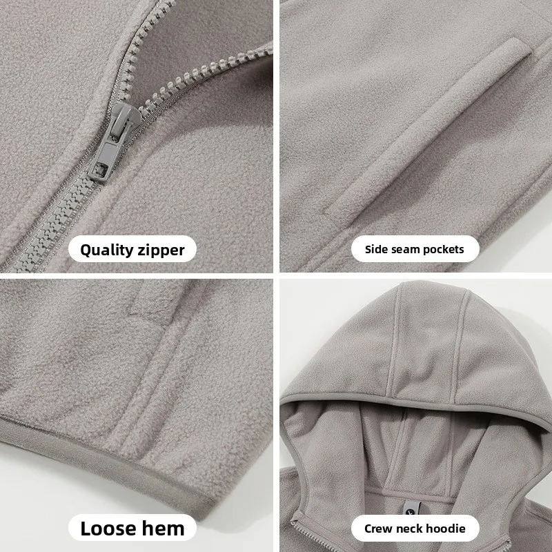 【Mirrordust】سويت شيرت بقلنسوة من الصوف القطبي بنصف سحاب للرجال بلون سادة ودافئ للرياضة في الهواء الطلق