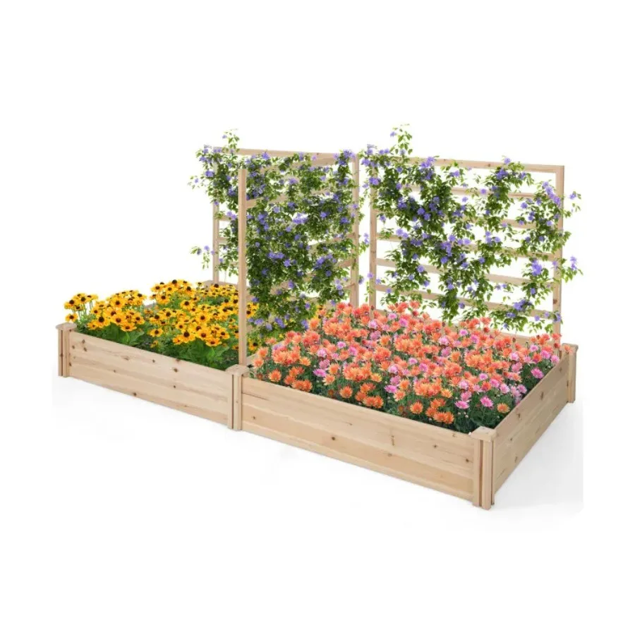 

Raised Garden Bed with 2 Planter Boxes and 3 Trellis