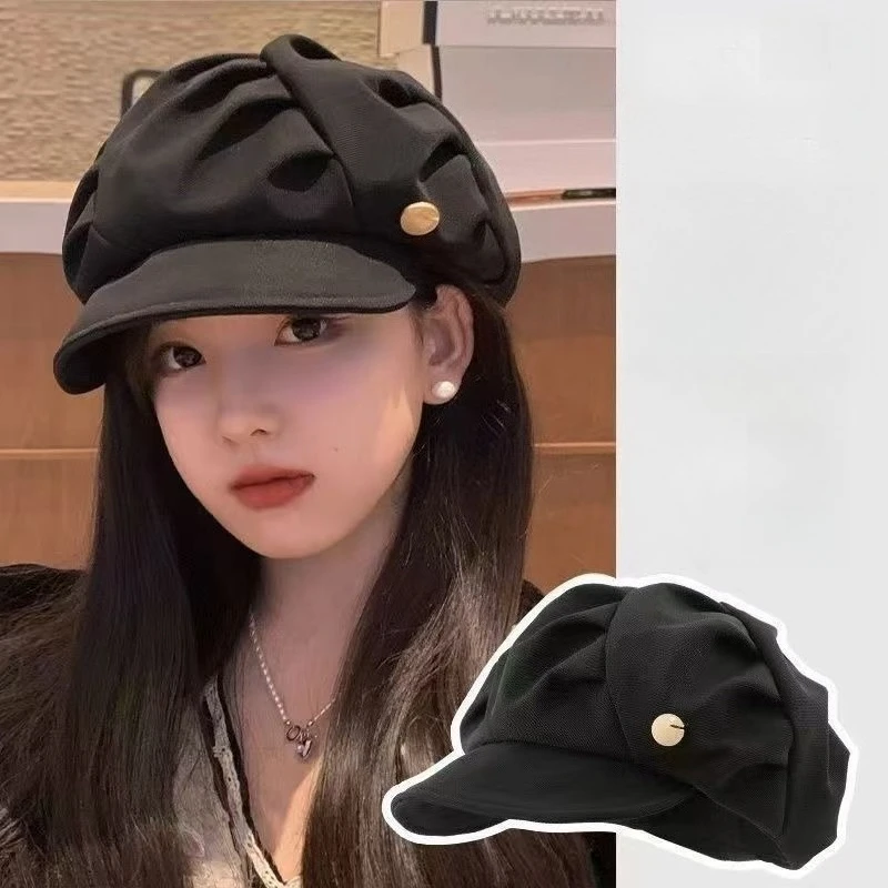 

Vintage Cotton Beret Hat Autumn Winter Solid Color Pleated Berets Hats Octagonal Cap Soft Beret for Women Beret Painter Caps