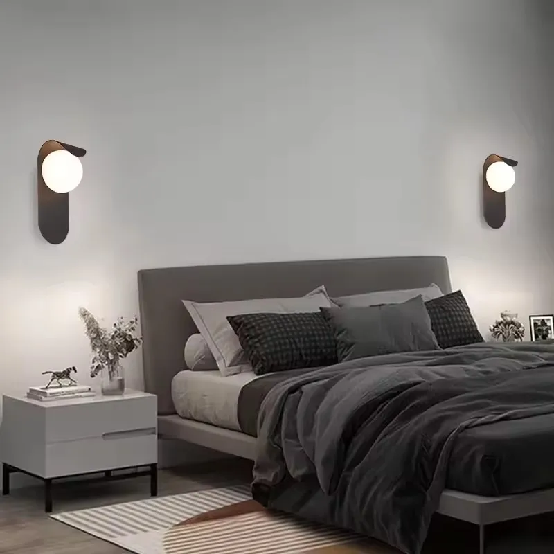 Modern Black Metal LED Indoor Wall Lamp For Bedroom Bedside, Living Room TV Background, Hallway & Staircase