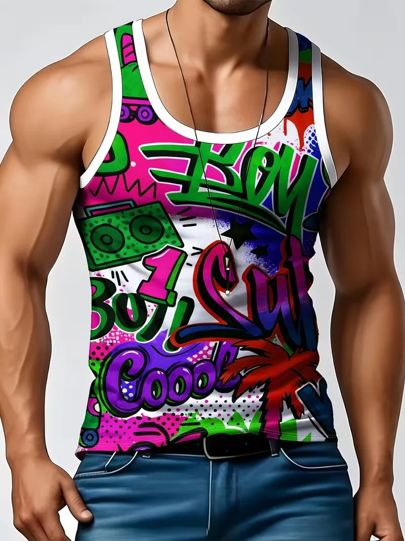 Men's Quiksilver 1969 Logo Print Tank Top Black Summer lightweight and Breathable Casual Sleeveless Men's T-Shirts and Tank tops