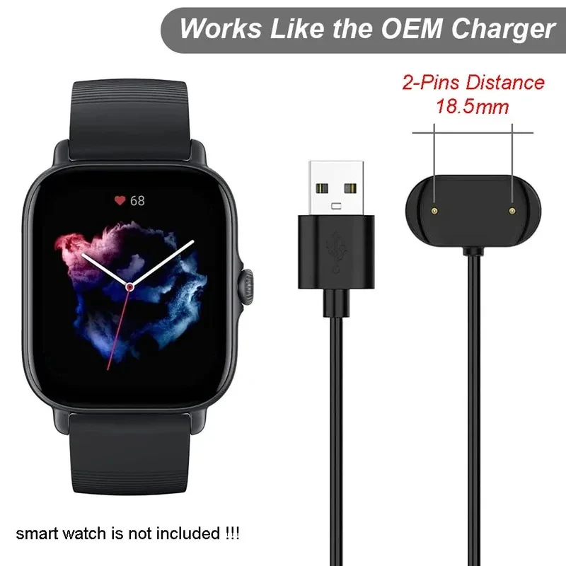 2 Pack for Amazfit GTR 4/GTR 3/GTS 4/GTS 3/T-Rex 2 USB Smart Watch Charger Replacement Charger Cable Magnetic Charger