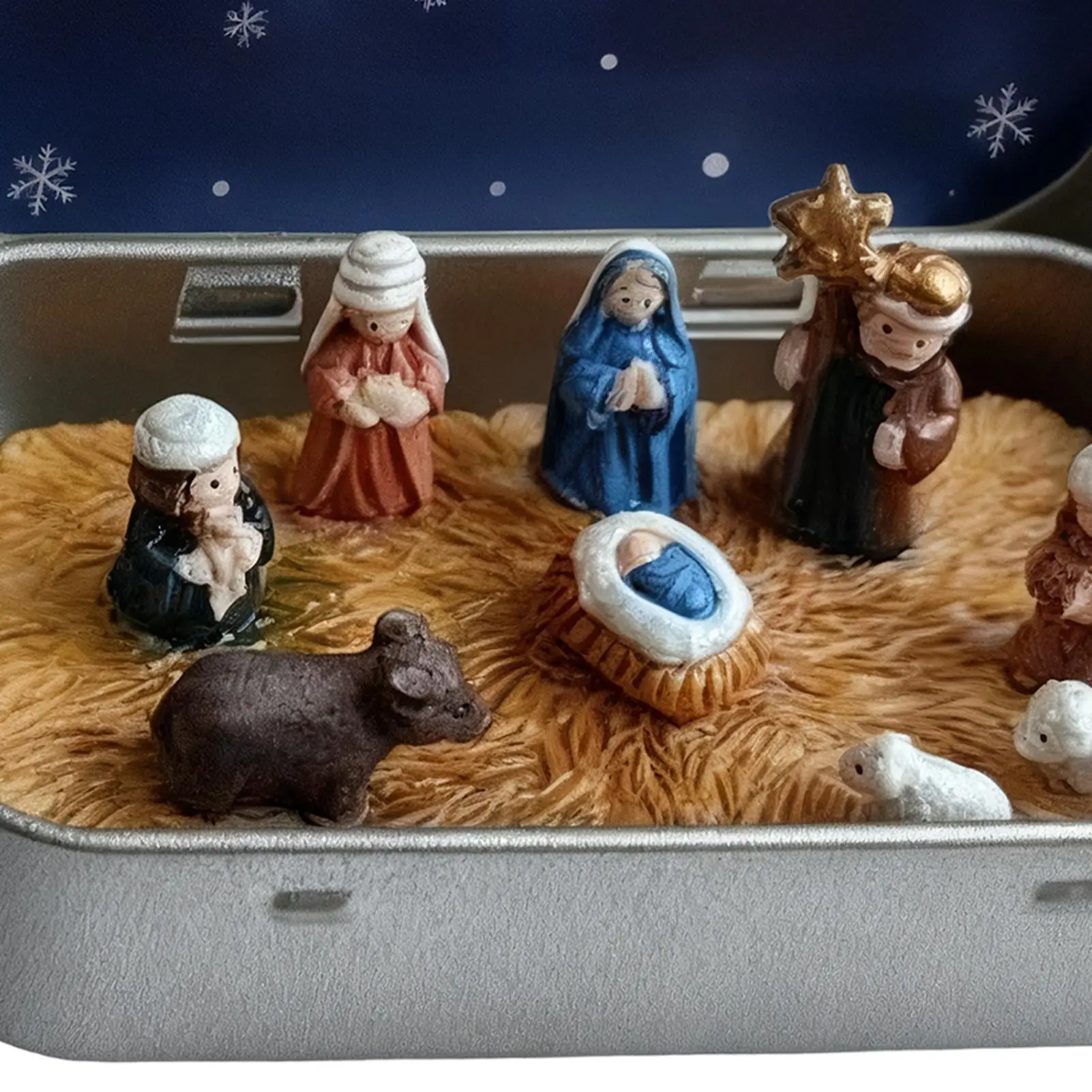 Mini Christmas Nativity Scene Ornament Set In Tin Box Handmade Pocket Bethlehem Scene Holy Religious Christmas Decorations