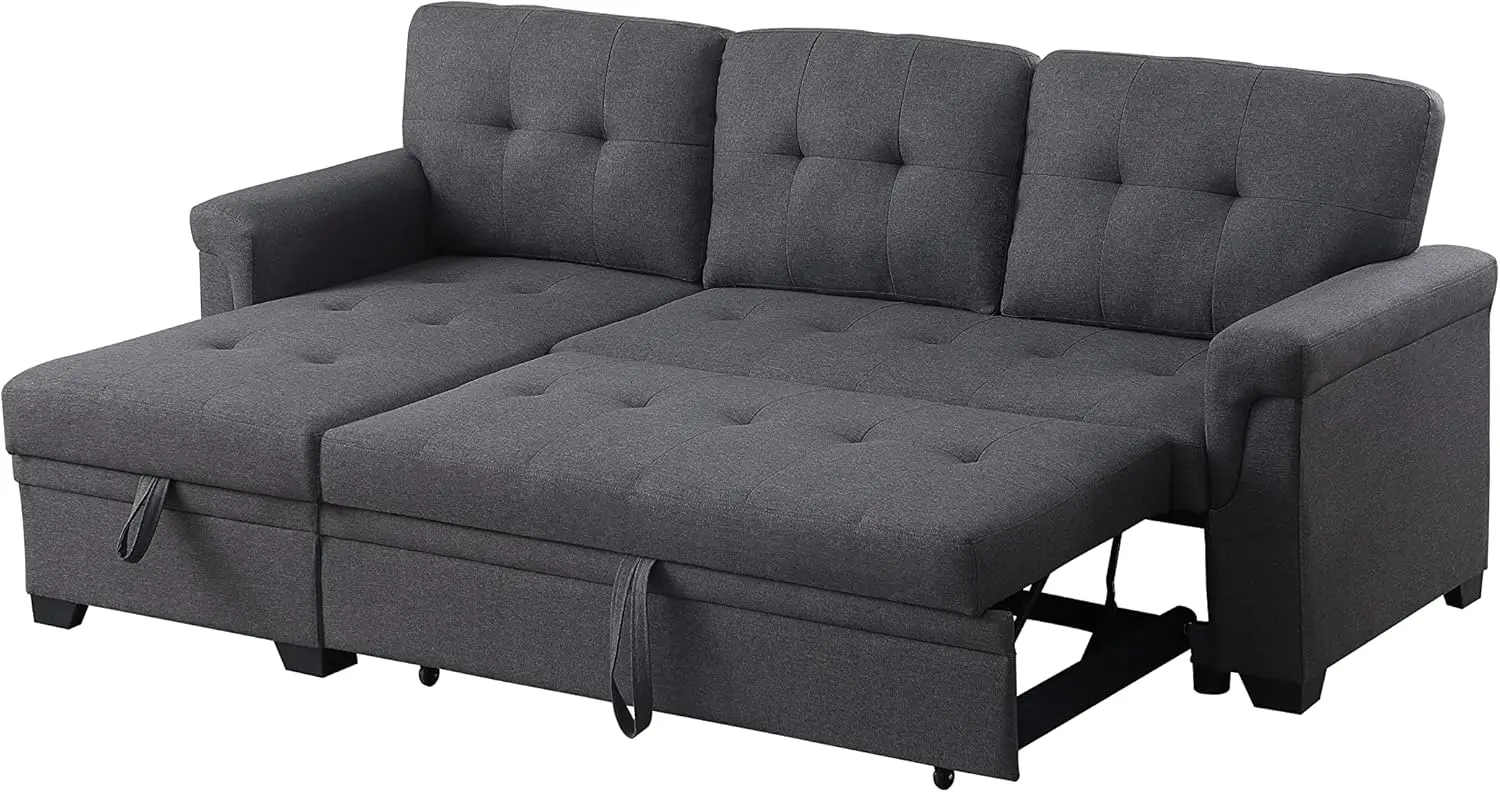 

Home Lucca 84" W Dark Gray Linen Reversible Sleeper Sectional Sofa with Storage Chaise