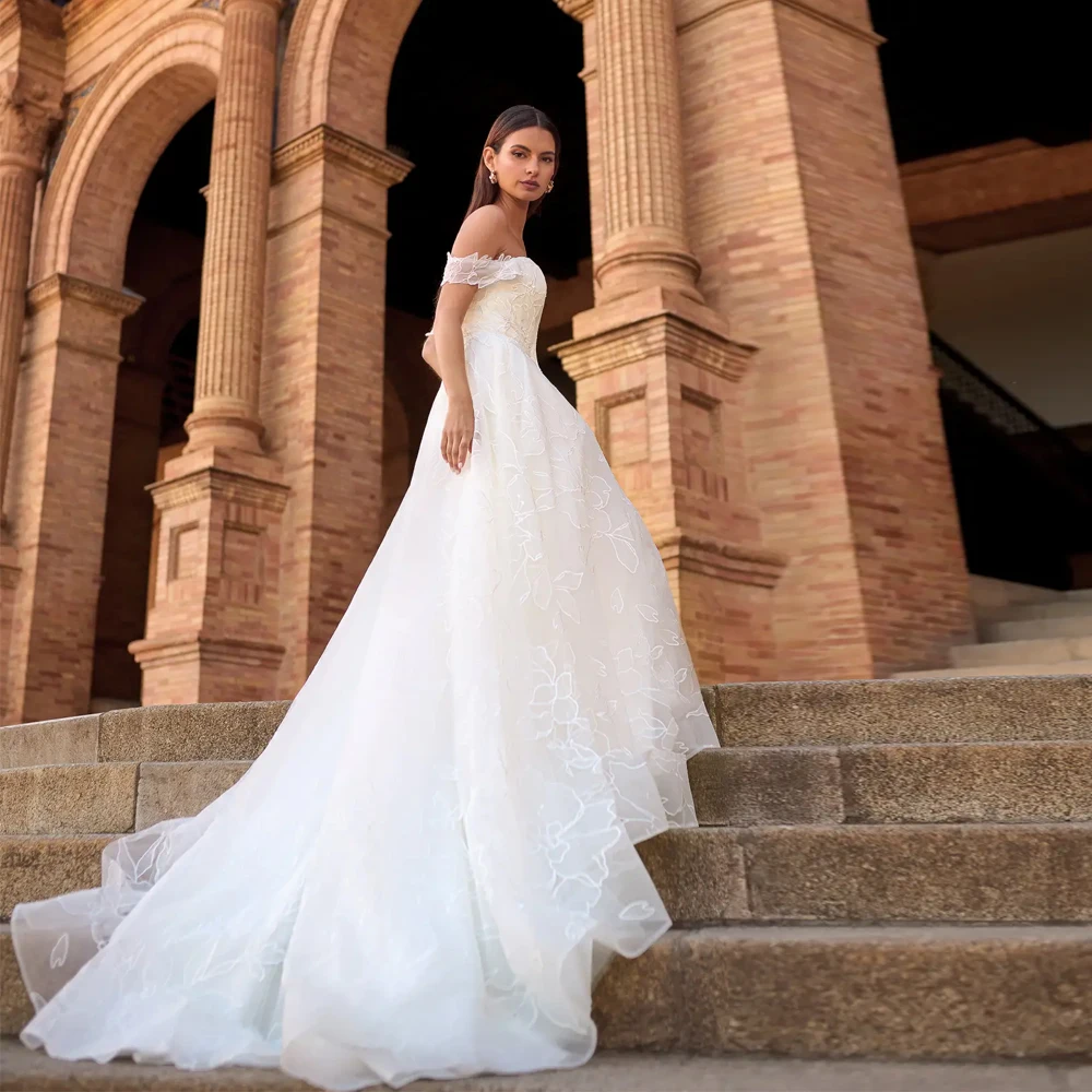 ストラップレスオフショルダー恋人ネックウェディングドレスアップリケレース A ラインブライダル成長カスタマイズオープンバック Vestidos デノビア