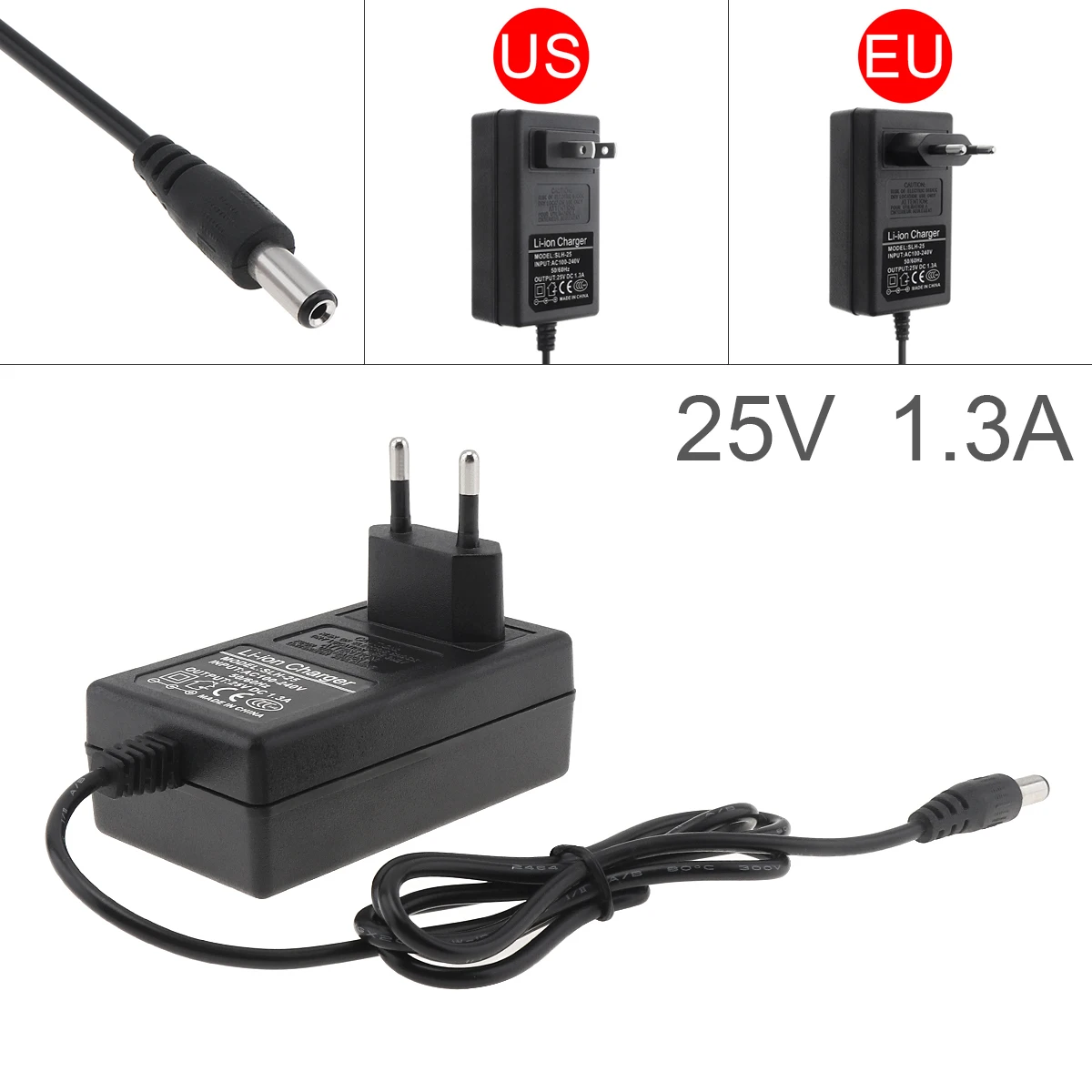 

25V 1.3A DC Power Adapter Socket for Lithium Electric Drill / Screwdriver / Wrench 100-240V US/EU Power Supply Charger Converter