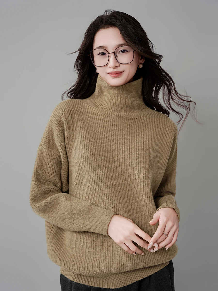 

i Color High Collar Loose Women's Knitted Sweater ACHU Versatile Base Layer Top Winter Lazy Sle Inner Wear