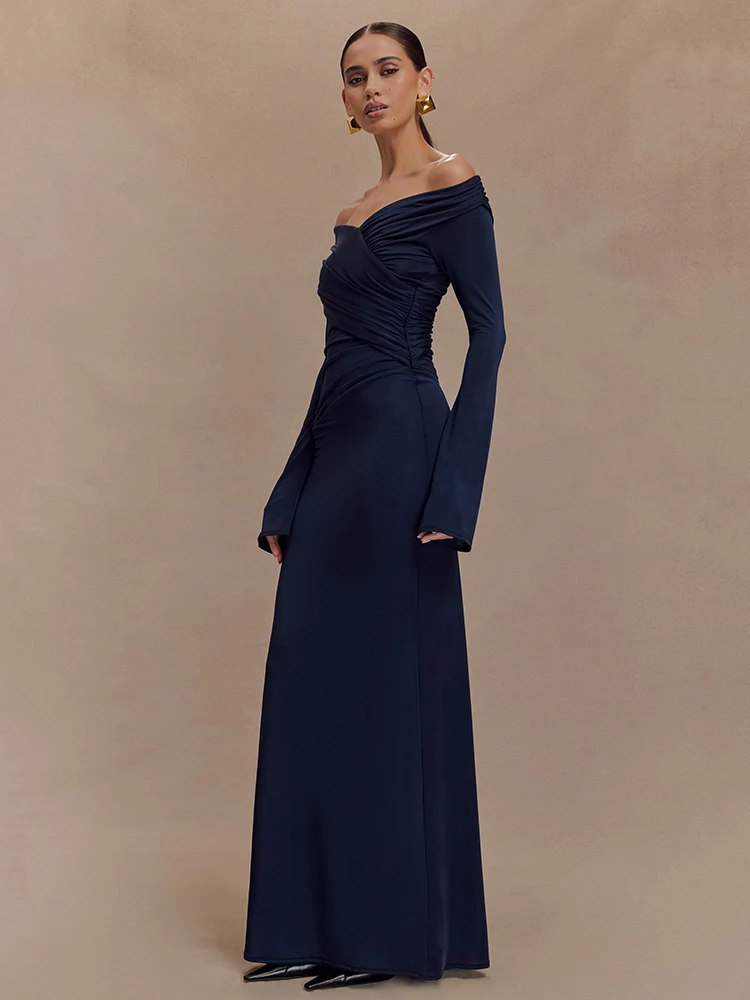 Arctic Cat Elegant Long Sleeve Double Layerจีบชุดผู้หญิงเซ็กซี่VคอBodycon Partyชุดราตรีฤดูใบไม้ร่วงใหม่แน่นVestidos