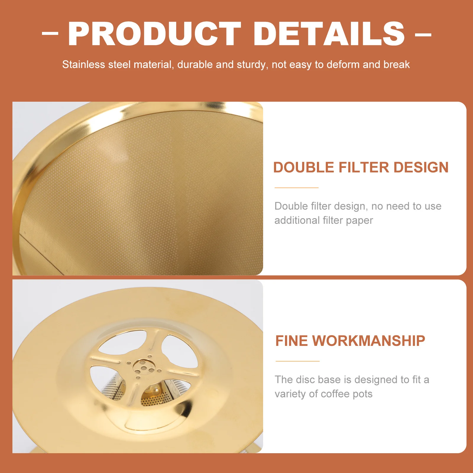 

1pcs Reusable Stainless Steel Double Reusable Funnel Mesh Dripper Coffee Maker Office Coffee Funnel