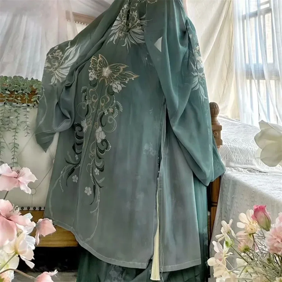 Hanfu فستان المرأة الصينية التقليدية خمر Hanfu أنثى زي هالوين تنكري مطبوعة Hanfu الأخضر 3 قطعة مجموعات حجم كبير XL #4