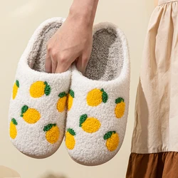 Women Cotton Slippers Winter Lemon Cartoon Fruit Indoor Anti-slip Soft Sole Fashion Good Quality Comfortable Leisure Home Shoes