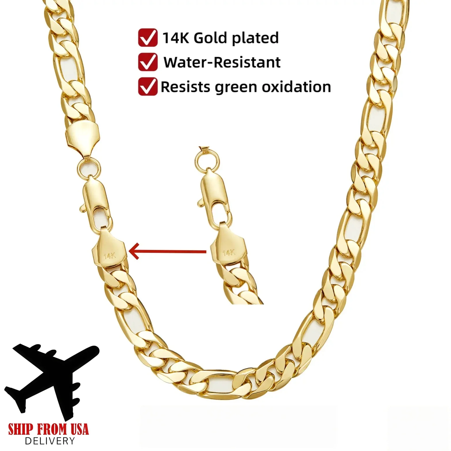 14K Gold Plated 3:1 NK Cuban Link Chain Necklace 2mm-10mm Width 20