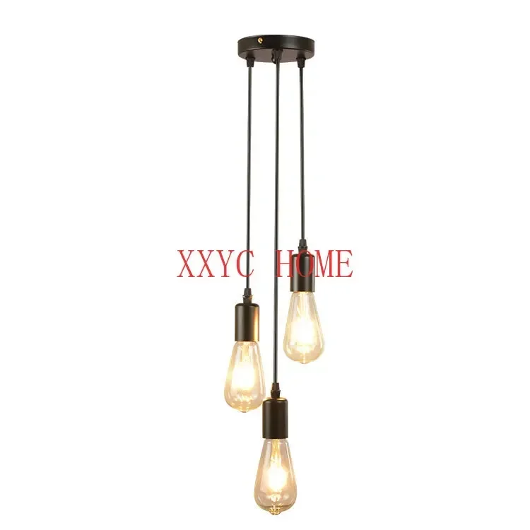 

Simple Iron Droplight Restaurant 3-Head Chandelier Bar Lighting American Retro Industrial Style Black Lamps