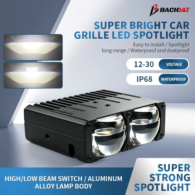 Waterproof LED Car Grille Light Motorcycle Spot Auxiliary Lamp High Brightness With Adjustable Mount Bracket Universal