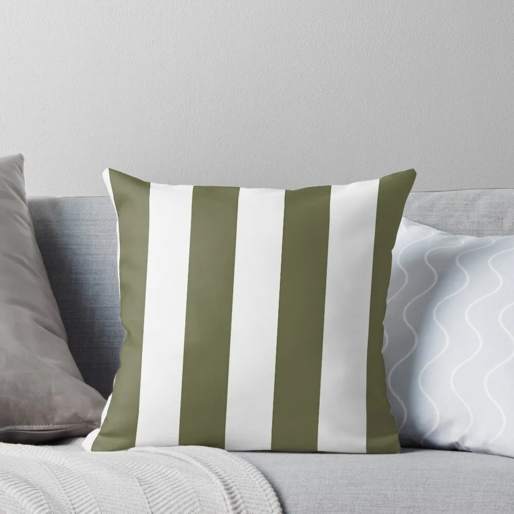 

Dark Green and White Vertical Stripe Pattern Pairs 2022 Trending Color - Hue - Shade Pantone Olive Branch 18-0527 Throw Pillow